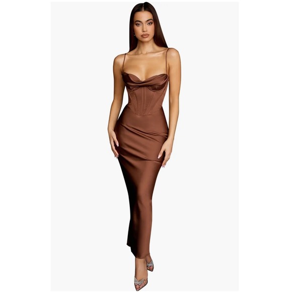House of CB Dresses & Skirts - New! House of CB Charmaine Corset Maxi Dress Brown Sz Large+ Cup $285